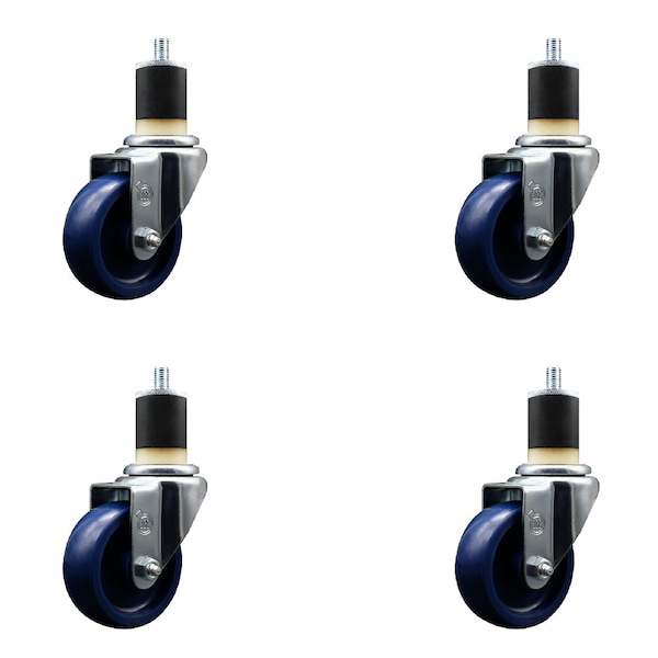 3.5'' SS Solid Poly Wheel Swivel 1-7/8'' Expanding Stem Caster Set, 4PK